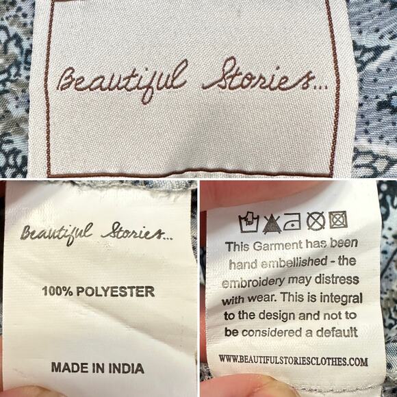 Anthropologie Beautiful Stories Beaded V-Neck High Low Hem Tunic Top Boho Sz: M - Picture 9 of 9